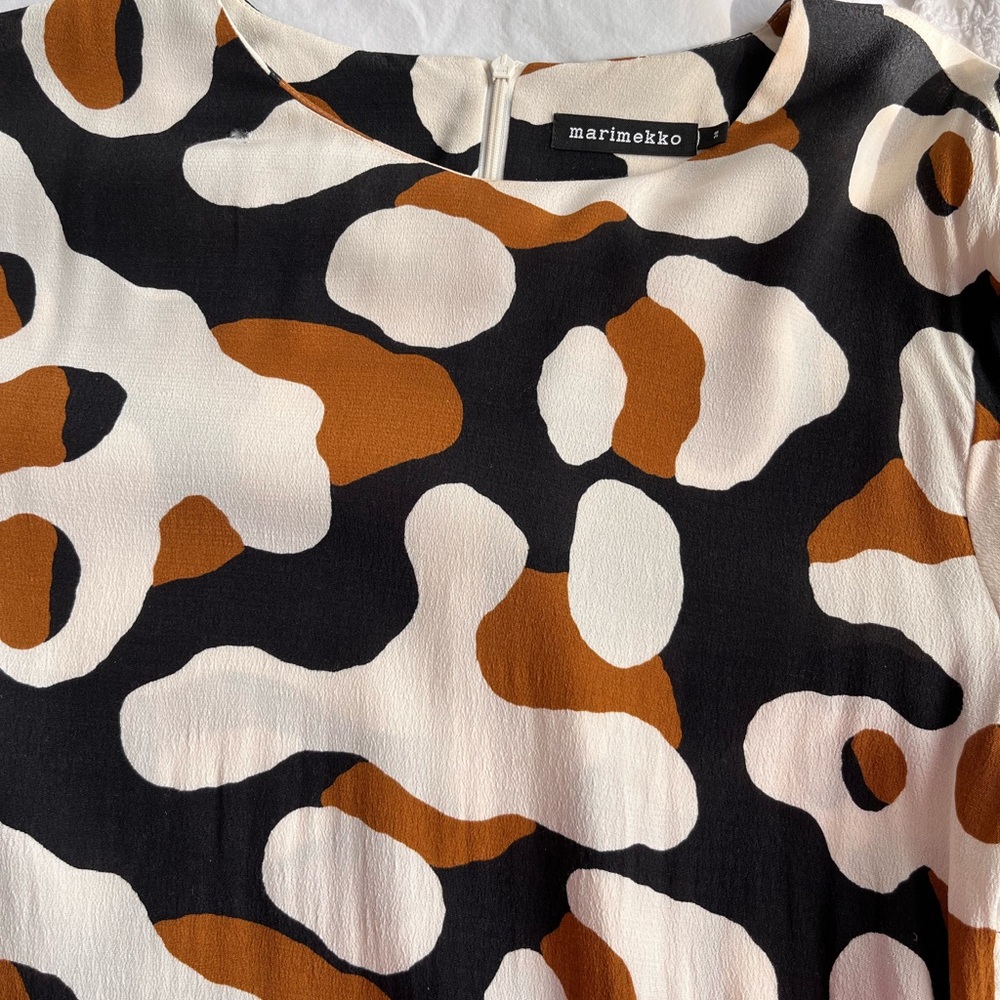 Marimekko Women's Paulina dress size 38- Black, White, Brown Abstract Design